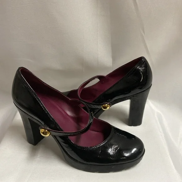 Coach Lilas Patent Leather Platform Mary Jane Heels Black Size 7.5 - Picture 1 of 5